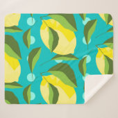 Couverture Sherpa Citrons Polka Point : Arrière - plan bleu. (Devant (Horizontal))