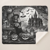 Couverture Sherpa Citrouille de sorcière squelette (Devant (Horizontal))