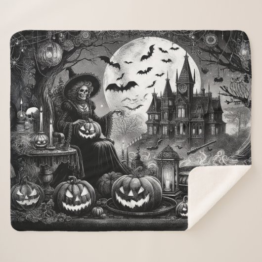 Couverture Sherpa Citrouille de sorcière squelette (Devant (Horizontal))