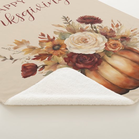 Couverture Sherpa Citrouille et fleurs d'aquarelle d'automne (3/4)