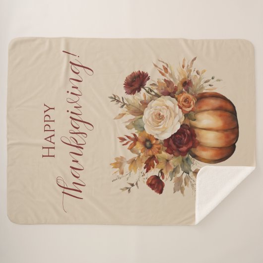 Couverture Sherpa Citrouille et fleurs d'aquarelle d'automne (Devant (Horizontal))