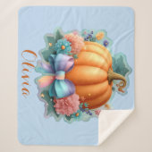 Couverture Sherpa Citrouille mignon avec Fleurs T-shirt personnalisé (Devant)