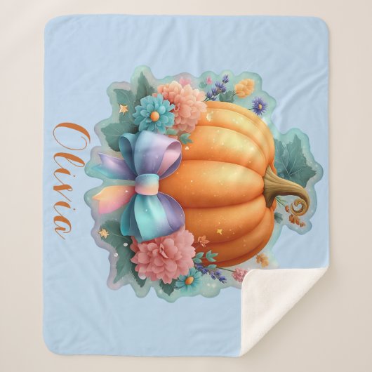 Couverture Sherpa Citrouille mignon avec Fleurs T-shirt personnalisé (Devant)