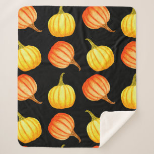 Couverture Sherpa Citrouille orange ronde et jaune. Col aquatique sa