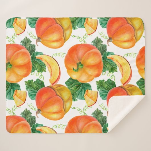 Couverture Sherpa Citrouille orange sur arrière - plan blanc. Patte  (Devant (Horizontal))