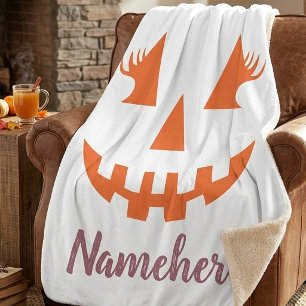 Couverture Sherpa Citrouille personnalisée Jack O Lantern Halloween