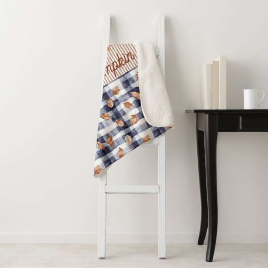 Couverture Sherpa Citrouille texte personnalisé Automne automne ferm (En situation)