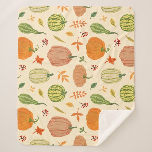 Couverture Sherpa Citrouille vert et orange, motif sans soudure. (Devant)