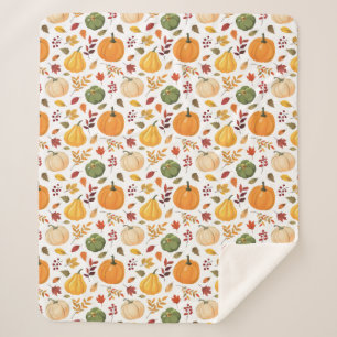 Couverture Sherpa Citrouilles de récolte et Motif de feuilles d'auto