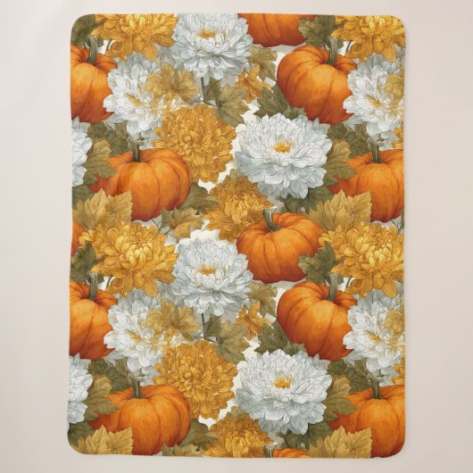 Couverture Sherpa Citrouilles et chrysanthèmes Automne Design (Devant)