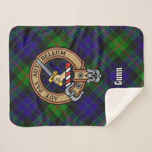 Couverture Sherpa Clan Gunn Crest sur Tartan (Devant (Horizontal))
