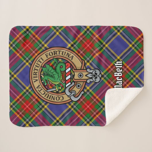 Couverture Sherpa Clan MacBeth Crest sur Tartan (Devant (Horizontal))