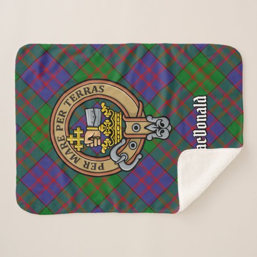 Couverture Sherpa Clan MacDonald Crest sur Tartan (Devant (Horizontal))