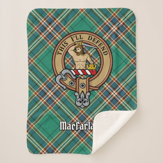 Couverture Sherpa Clan MacFarlane Crest sur Tartan de chasse antique (Devant)