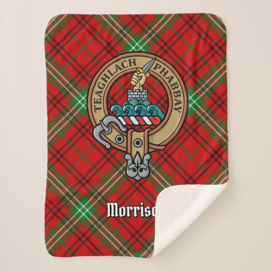 Couverture Sherpa Clan Morrison Crest sur Red Tartan (Devant)