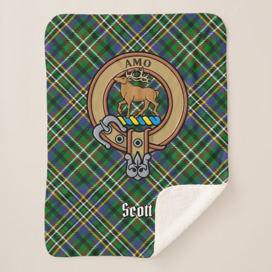 Couverture Sherpa Clan Scott Crest sur Green Tartan (Devant)