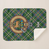 Couverture Sherpa Clan Scott Crest sur Green Tartan (Devant (Horizontal))
