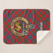 Couverture Sherpa Clan Sinclair Crest sur Red Tartan (Devant (Horizontal))