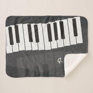 Couverture Sherpa Clavier de piano noir et blanc personnalisé. Ajou