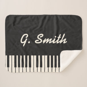 Couverture Sherpa Clavier de piano noir et blanc personnalisé. Ajou