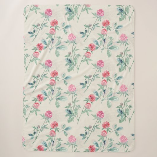 Couverture Sherpa Clover, shamrock sur beige. (Devant)