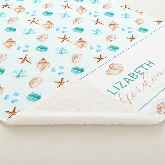 Couverture Sherpa Coastal Seashell Beach House Decor Monogram (3/4)