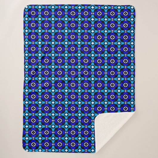Couverture Sherpa Cobalt et bleu turquoise Motif carrelage (Devant)