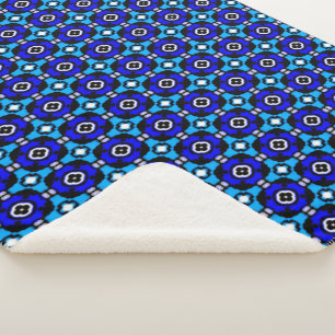 Couverture Sherpa Cobalt et bleu turquoise Motif carrelage