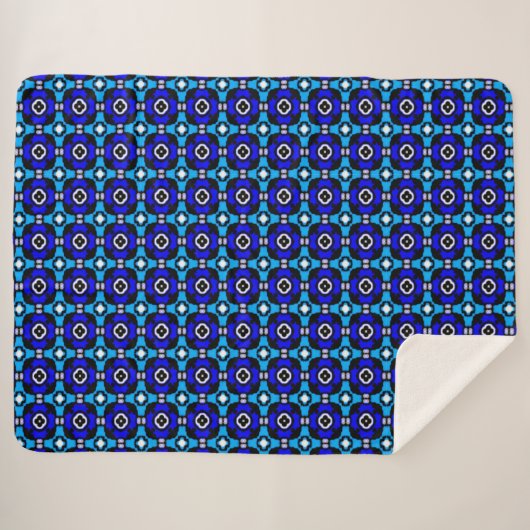 Couverture Sherpa Cobalt et bleu turquoise Motif carrelage (Devant (Horizontal))