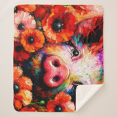 Couverture Sherpa Cochon impressionniste dans les fleurs de coquelic (Devant)