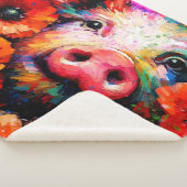 Couverture Sherpa Cochon impressionniste dans les fleurs de coquelic (3/4)