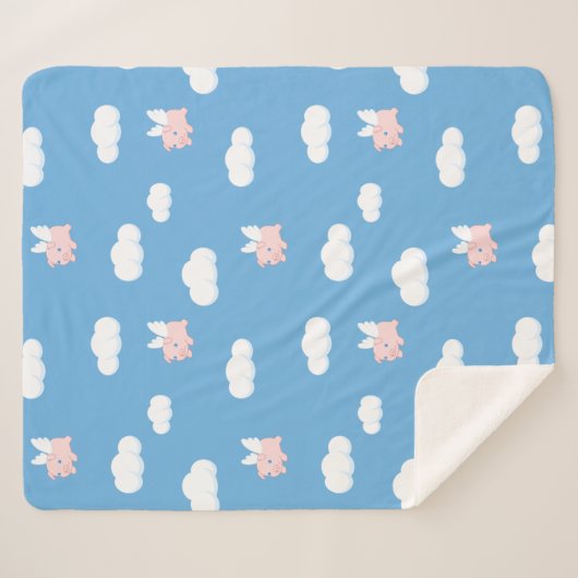 Couverture Sherpa Cochon volant - Cochon mignon avec ailes (Devant (Horizontal))