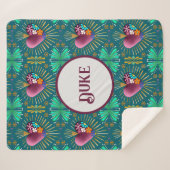 Couverture Sherpa Coeur bordeaux avec fleurs et rayons dorés (Devant (Horizontal))