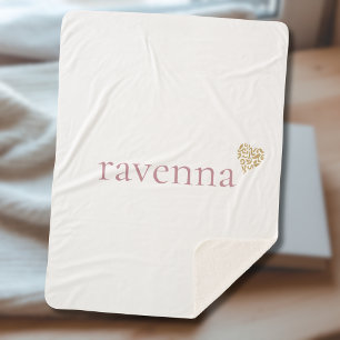 Couverture Sherpa Cœur de léopard doré avec nom personnalisé Rose Po