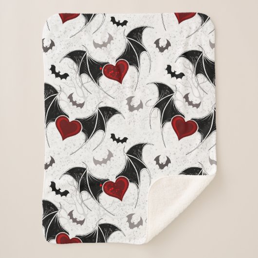 Couverture Sherpa Coeur d'Halloween avec ailes de chauve-souris noir (Devant)