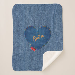 Couverture Sherpa Coeur personnalisé Denim Motif Gold