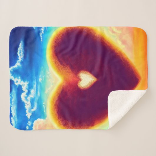 Couverture Sherpa Coeur pourpre et or dans le Sky Sherpa Blanket (Devant (Horizontal))