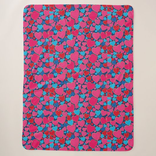 Couverture Sherpa Cœurs 3D roses (Devant)
