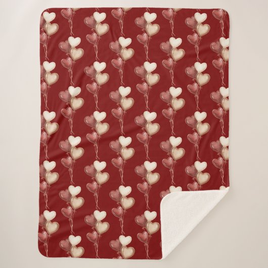 Couverture Sherpa Cœurs Ballons Amour Rouge Crème (Devant)