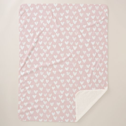 Couverture Sherpa Coeurs blancs roses (Devant)