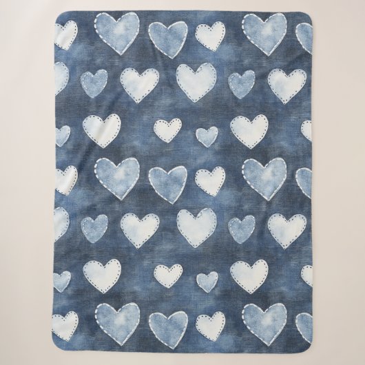 Couverture Sherpa Coeurs bleu Denim (Devant)