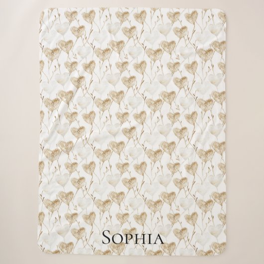 Couverture Sherpa Coeurs Boho de crème Brown (Devant)