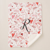 Couverture Sherpa Coeurs botaniques rose rouge élégant Motif Monogra (Devant)