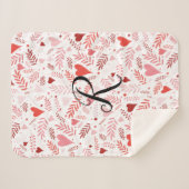Couverture Sherpa Coeurs botaniques rose rouge élégant Motif Monogra (Devant (Horizontal))