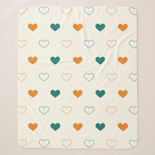 Couverture Sherpa Cœurs charmants / crème orange vert (Devant)