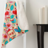 Couverture Sherpa Coeurs coquette, et crème de fleurs monogramme