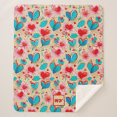Couverture Sherpa Coeurs coquette, et crème de fleurs monogramme (Devant)