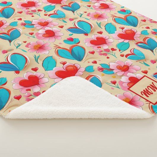 Couverture Sherpa Coeurs coquette, et crème de fleurs monogramme (3/4)