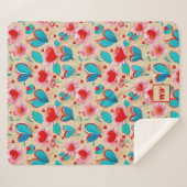 Couverture Sherpa Coeurs coquette, et crème de fleurs monogramme (Devant (Horizontal))