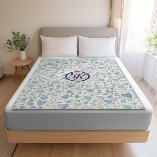 Couverture Sherpa Coeurs d'amour bleu violet vert